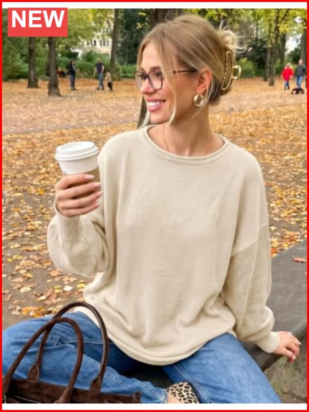 Oversized Long Sleeve Crew Neck Pullover Sweater Casual Fall Winter Knit